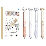 Floruvia 4 pièces de stylos gel effaçables mignons à motif de chat, stylos à encre rétractables, encre noire de 0,5 mm, stylos de dessin animé kawaii pour bureau, école et filles