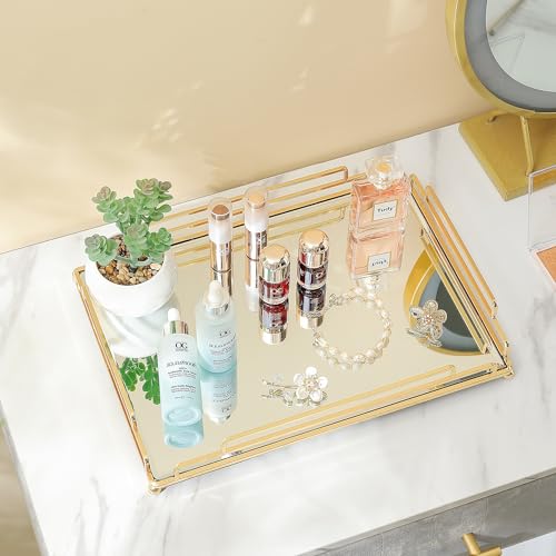 TIESEN Mirror Tray Modern Style Gold Vanity Perfume Tray for Bathroom Vanity Bedroom (Champagne Gold) by Tiesen - Image 3