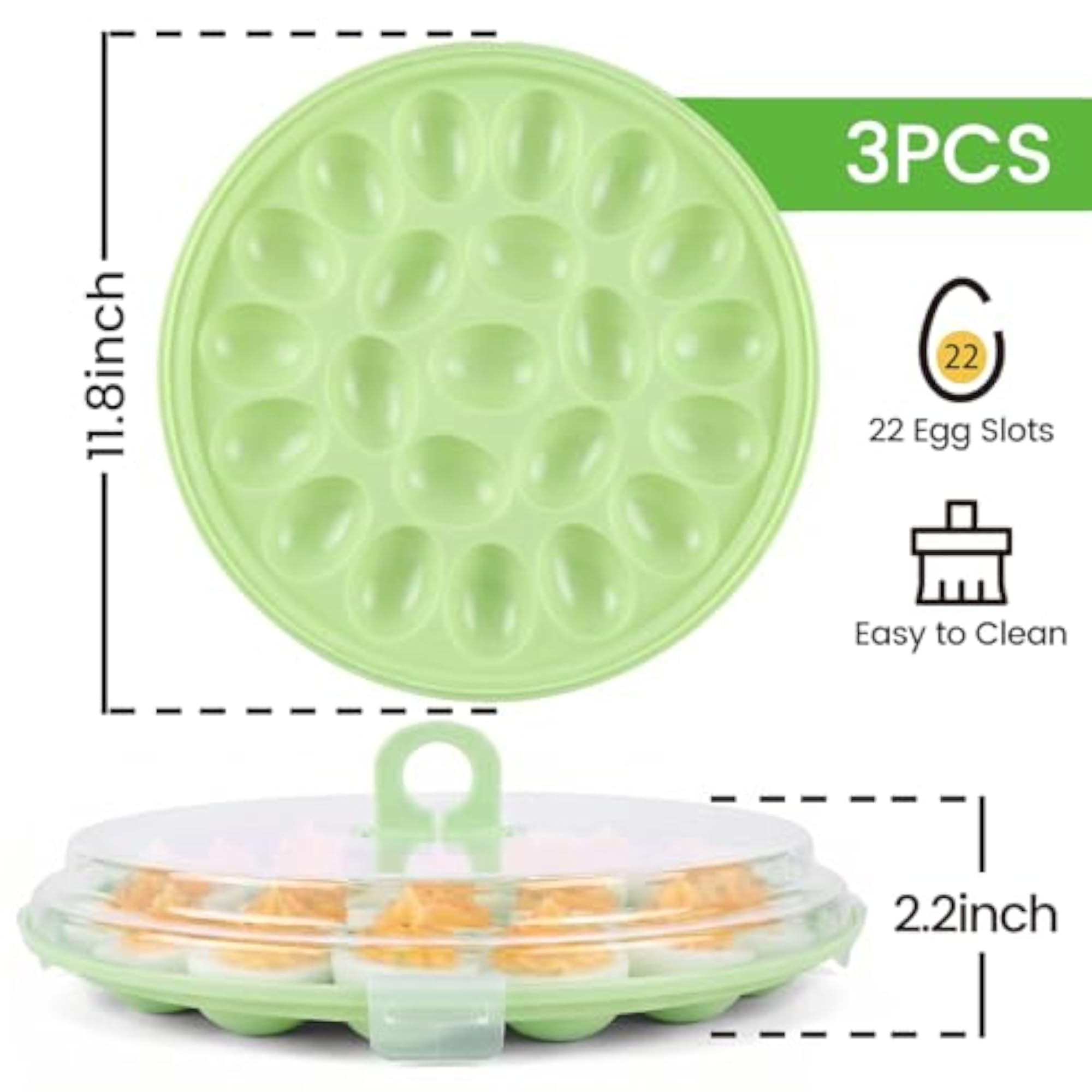 Deviled Egg Tray with Lid, 3PCS Round Egg Holders Portable Deviled Egg Platter