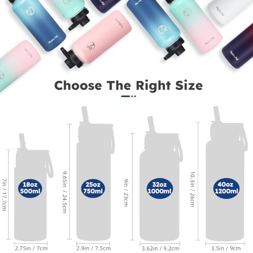 Image of HydroPal Vacuum Insulated Water Bottle 1200ml /1000ml /750ml /500ml, 2 Lids (Straw & Spout), 12H Hot 24H Cold, BPA Free Stainless Steel Bottle, Leakproof Sports Water Bottle for Gym, Travel, Work