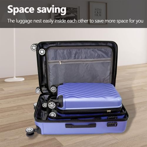 Hard Side Luggage, Lightweight Carry On Luggage with Hooks and Spinner Wheels 3 Piece ABS Luggage with Password Lock and Telescopic Rod for Business Travel Domestic Foreign Travel,Purple4