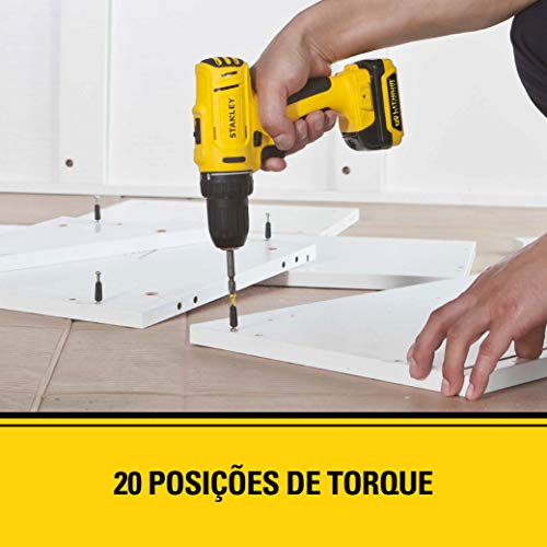 STANLEY Kit Parafusadeira e Furadeira de Impacto de 3/8 Pol. (10mm) a Bateria Bivolt 12V MAX Ion-Lit