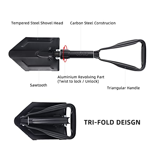 URPRO Folding Shovel w/Pick, Portable Carbon Steel Handle and Blade, Survival, Entrenching, Military, Trenching Tool, for Camping, Gardening, Digging, Mud & Snow by URPRO - Image 3