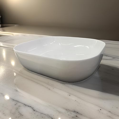 Image of SEA SHORE Wash Basin for Bathroom - Tabletop Ceramic Glossy Countertop Vessel Sink | Modern Designer Basin for Bathroom, Dining Hall & Vanity | 18 x 13 x 5.5 Inch (Dogra White)