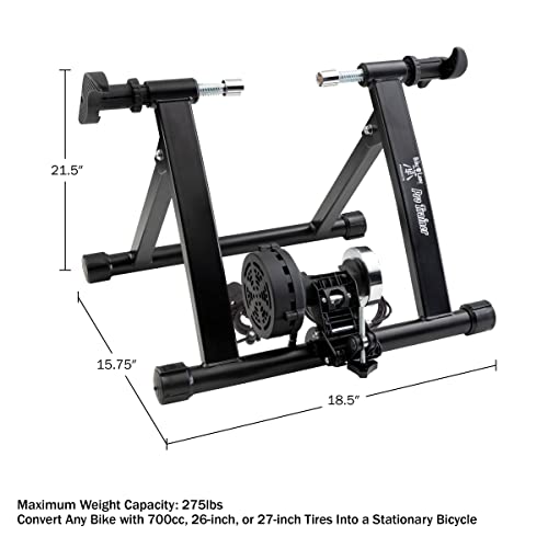 Exercise Bike Trainer - Indoor Bicycle Training Stand With Quiet 5-Level Magnetic Resistance And Front Wheel Riser Block By Bike Lane Black 15.75" X 18.5" X 21.5" #TOP1