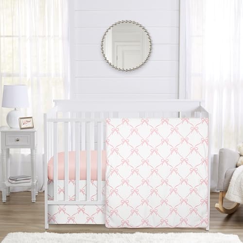 Image of Sweet Jojo Designs 3-Piece Baby Crib Bedding Set (Pink Bows) for Girls, Infants /Nursery incl. Blanket, Fitted Sheet and Crib Skirt (Blush and White, Bow, Ballerina, Ballet Dancer, Princess Collection)