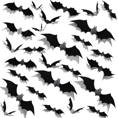 120PCS Halloween Decorations Bats, 3D Black Scary Bat Wall Decor Halloween Party Supplies, Realistic PVC Halloween Bat Sticker for Creepy Home Horror Decor, DIY Bathroom Indoor Bat Decor for Halloween Cover