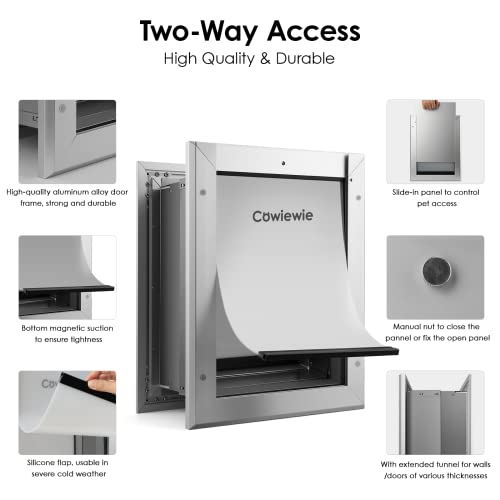 Cowiewie Pet Door With Aluminum Alloy Frame, Telescoping Tunnel Dog Door For Wall, Extreme Weather Dual Silicone Flap Fits Interior & Exterior Doors/Walls, Silent Lockable - Large #TOP5