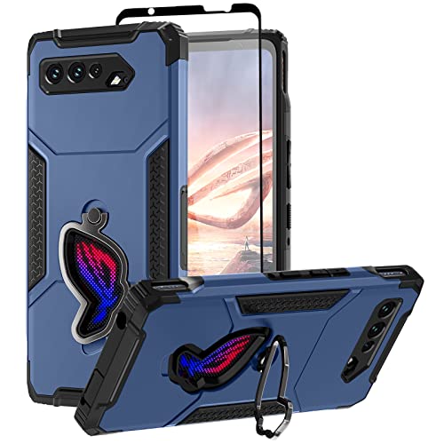 Image of MME Case for ASUS ROG Phone 5 /5s Casing Air Trigger Compatible Military Grade Drop Protection with Built in Kickstand, Camera Protectors and Dust Plugs with 9D Tempered Glass (Blue)
