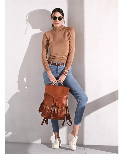 Volksy Bags DOUBLE POCKET Genuine Leather Backpack For Men, 15 Inch Laptop Bag, Leather Travel Backpack For Women, Vintage Designer Bookbag, Medieval Art Rucksack thumb #5