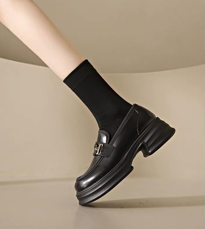 Image of Womens Platform Loafers Patent Leather Slip On Lug Sole Loafers Chunky Heel Comfortable Penny Casual Work Shoes