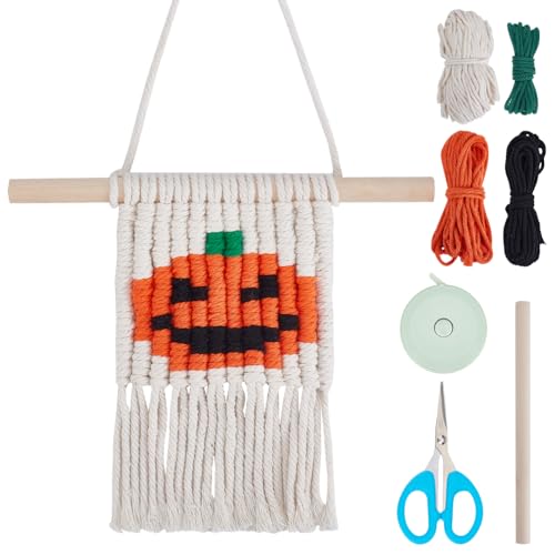 WEBEEDY 1 Set DIY Halloween Macrame Kit Pumpkin Wall Hanging Kit Handmade Macrame Kit for Beginners with Step-by-Step Video Tutorials Macrame Supplies Kit for Party Home Halloween