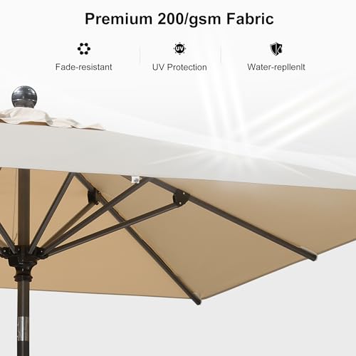Image of PURPLE LEAF Patio Market Umbrella 6' x 6' Square Tilt Beige 8 Ribs Outdoor