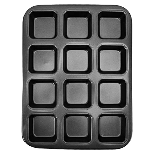 OQHAIR Brownie Baking Pan, Mini Loaf Baking Pans 12 Cavity Brownie Baking Pan Carbon Steel Muffin Bakeware Cupcake Bread Divider Mold(Black) (Black)