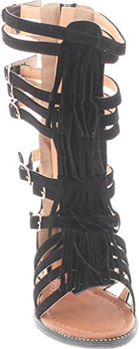 Katia 50K Little Girls Strappy Buckled Fringe Gladiator Flat Sandals4