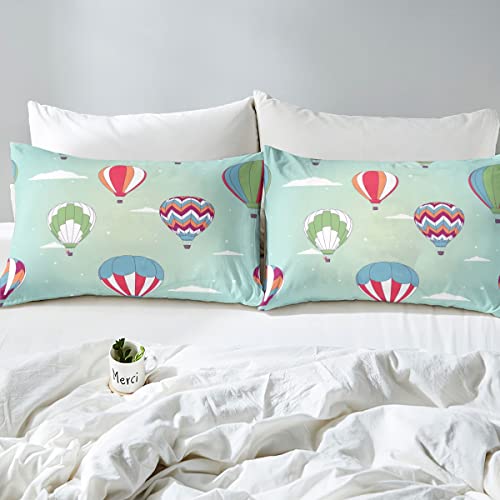 Parure de lit ciel vert respirante : housse de couette et taies d'oreiller ado adulte