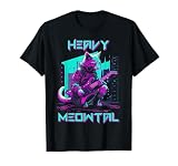 Vaporwave 80s Cat Playing Guitar Cyberpunk Meowtal T-Shirt