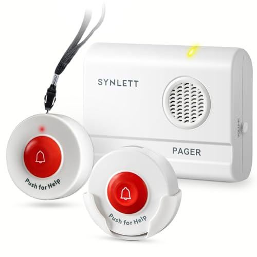 SYNLETT Caregiver Pager 2 Boutons d'appel sans Fil pour surveiller Les Personnes âgées, système d'alarme SOS, Alarme Portable pour Appel infirmière,...