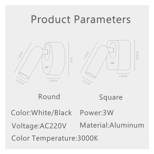 Lámpara de pared LED de 3W con rotación de 350° e interruptor para dormitorio 2