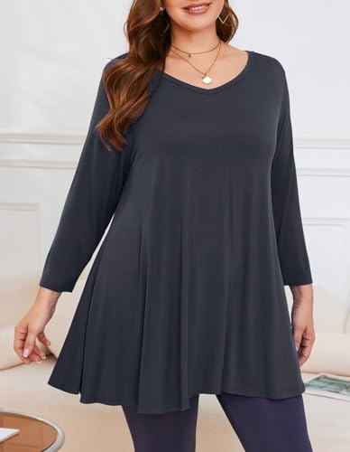 Image of LARACE Tunics 3 /4 Sleeve Plus Size Tops for Women V Neck Loose Fit Flowy Clothing for Leggings