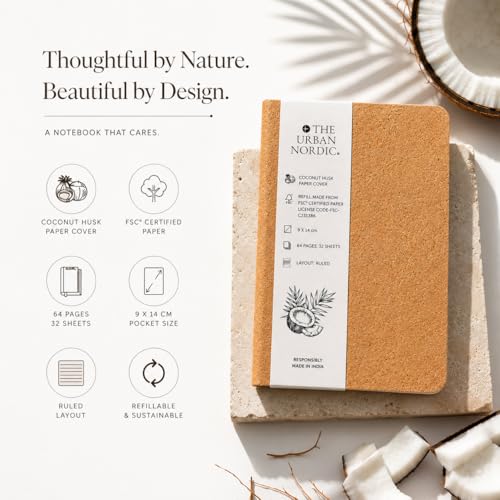 Image of Pocket Notebook A6 Pack of 3 | 9 x 14 cm Compact Ruled Notebooks for Daily Notes, Office & Travel | Coconut Husk Paper Cover | FSC Recycled Pages