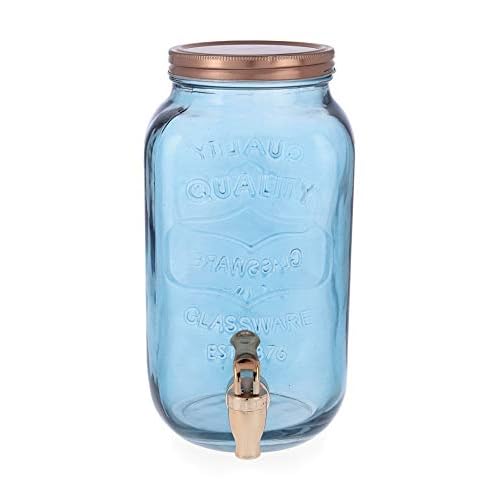 Quid Arizona Dispensador de Bebidas con Grifo, Vidrio, Cobre y Azul Ahumado, 3 litros