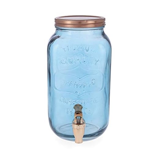 Quid Arizona Dispensador de Bebidas con Grifo, Vidrio, Cobre y Azul Ahumado, 3 litros