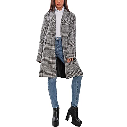 Manteau unique à boutonnage Toocool midi imprimé quadri check pour femme