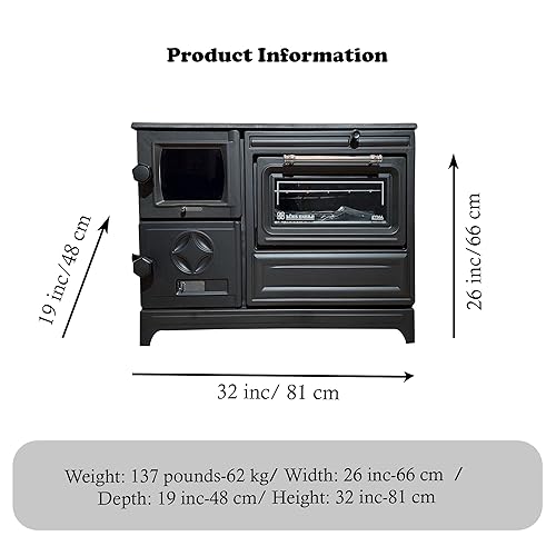 Cast Iron Stove with Oven | Cast Iron Fireplace | Baking Stove Cooker Stove Warming Stove | Tiny House Stove Cabin Stove (Grey Cast Iron Cooker Stove)