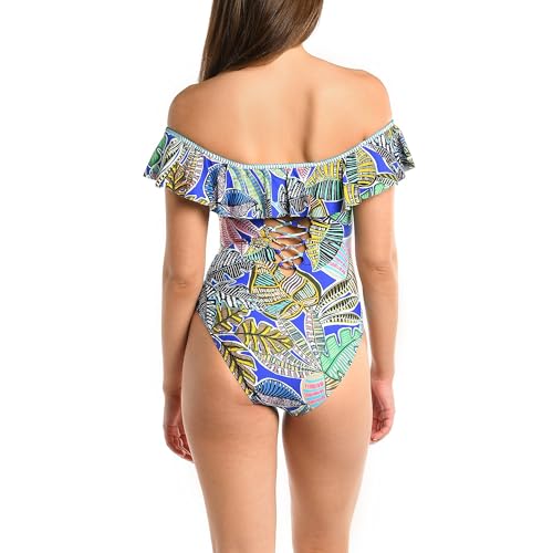 La Blanca Women's Off Shoulder Ruffle One Piece Swimsuit, Multi//Neon Nights, 16 Plus - Image 2