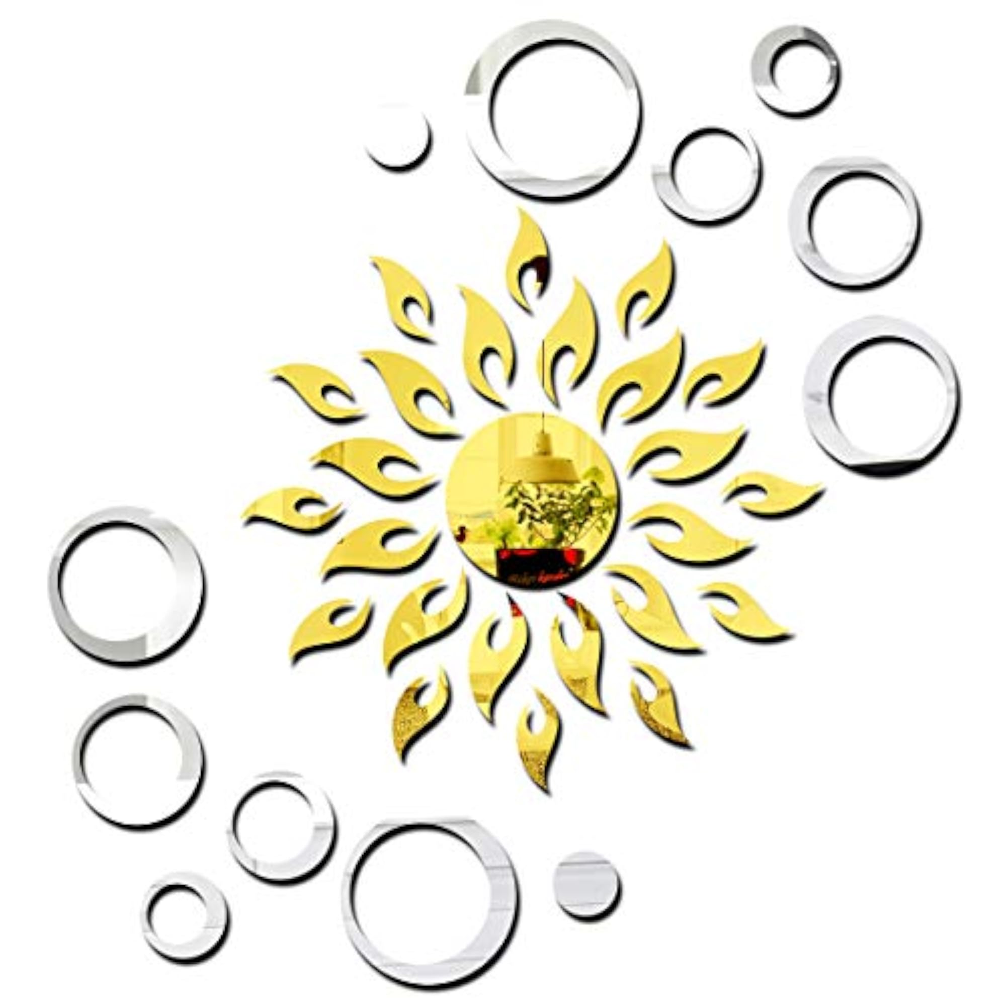 Ind - Sun Golden with Rings Silver Mirror Stickers