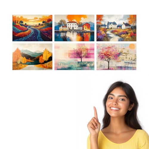 Image of SiddArtify Abstract Landscape Wall Art Poster Print Set - Colorful Countryside Decor for Living Room Bedroom Office - 12x18 inch Board Pack of 6