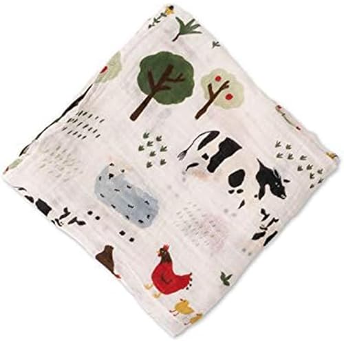 Image of Red Rover Kids Cotton Muslin Swaddle - 47” x 47” - 100% Cotton – Machine Washable – Softer with Every Wash – Playful Designs -Soft, Breathable & Lightweight – Unisex (Family Farm)