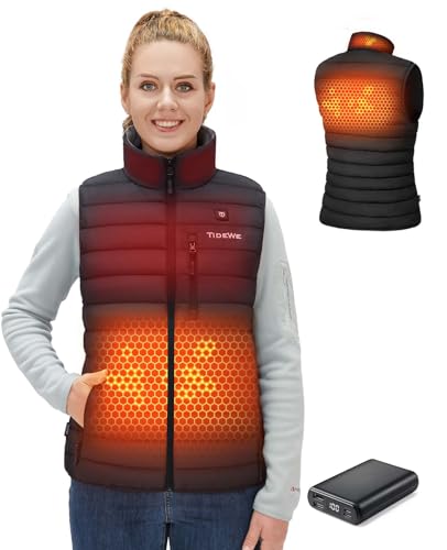 TIDEWE Women’s Heated Vest with Battery Pack, Lightweight Vest for Hunting/Hiking (Black, Size XXL)