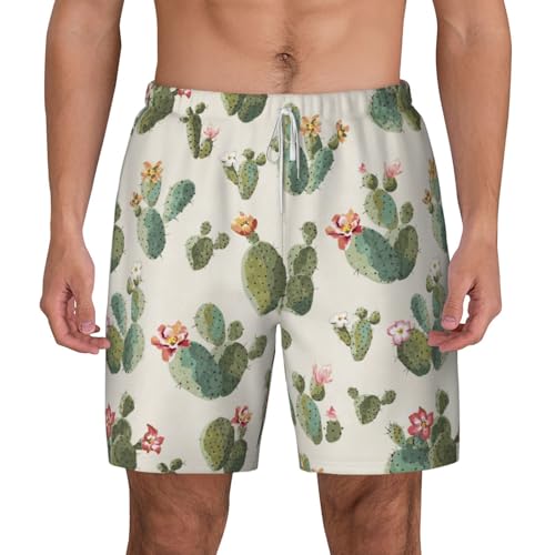 Men's Cute Cactus Print Quick-Dry Mesh Swim Trunks Stretch Lining Beach Shorts Surfing Summer Vacations2