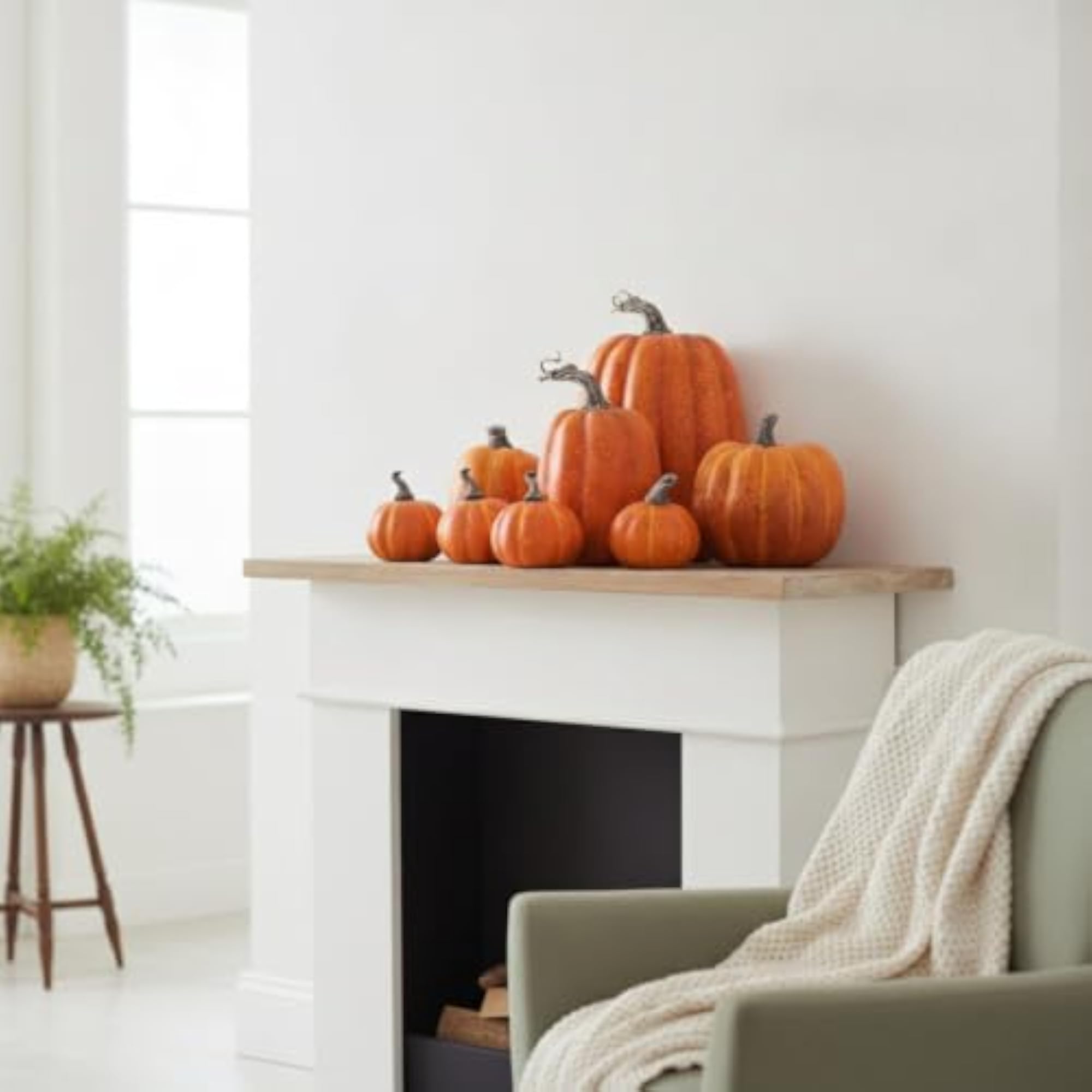 7 Pieces Glitter Stem Foam Pumpkin Decorative Artificial Pumpkins