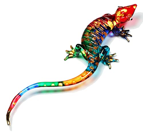 3½" Long Colorful Bright Lizard Crystal Figurine Gecko Glass Blown Handcraft Miniature Collectible Decorative Lampwork Gift #TOP4