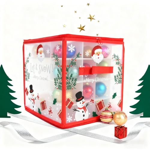 Dwafill Box for Christmas Baubles, 64 Cabins Storage Box for Christmas Baubles, Storage Box Christmas Tree Baubles with Handle, Christmas Tree Baubles Storage with Lid (A, 64)