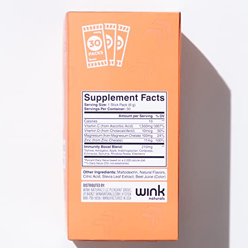 Wink Well Boost Vitamin C Powder Energy Drink For Immune Booster And Antioxidant Contains Vitamin C 100% Pure Ascorbic Acid, Vitamin D3 Cholecalciferol Magnesium, And Zinc 30 Packs (180 Gram) #TOP1