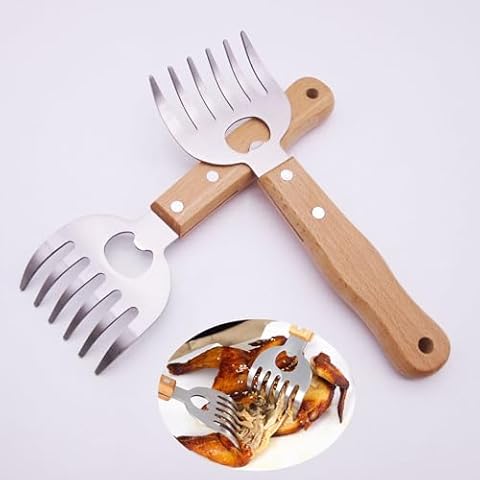 2pcs Meat Shredder Bear Claws for Shredding, Pulling, Blending, Lifting Pulled Pork, Chicken, Turkey, Beef, Salad Veggies Blender - Stainless Steel BBQ Fork Tool Long Handle Cover