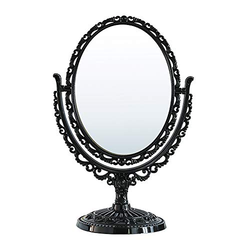 Schonee Double Sided Tabletop Makeup Mirror, Oval Swivel Desktop Stand Mirror, 360 Degree Rotation Vintage Two-Sided Makeup Mirror (Double Sided Mirror-Black) #TOP18