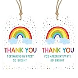 Anwyll Thank You Party Favors Tags,Thank You Gift Tags with String,50Pcs Cute Rainbow Thank You Tags,Thanks for Making My Party so Bright Tag for Baby Shower Birthday Wedding Thanksgiving Favors