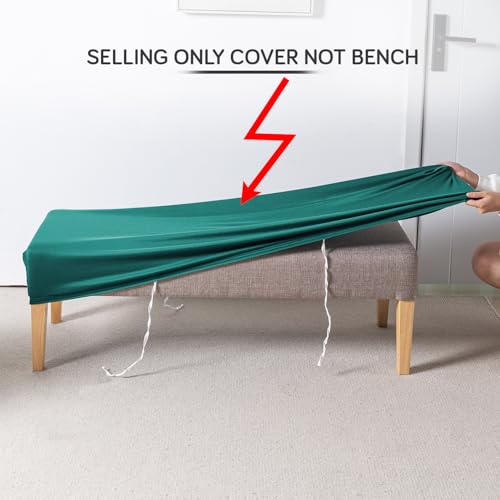 Image of HOKIPO 'SereneSolids' 140 GSM Elastic Stretchable Dining Bench Cover, Teal (AR-6245-TL)