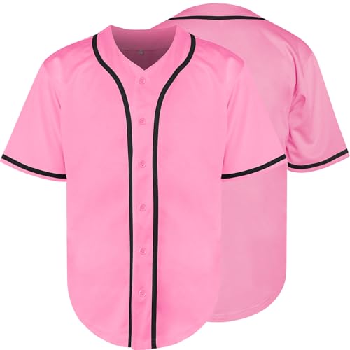 Blank Baseball Jersey, Short Sleeve Plain Jersey Shirt Sports Hip Hop para Hombre y Mujer (Large, Pink) miniatura 1