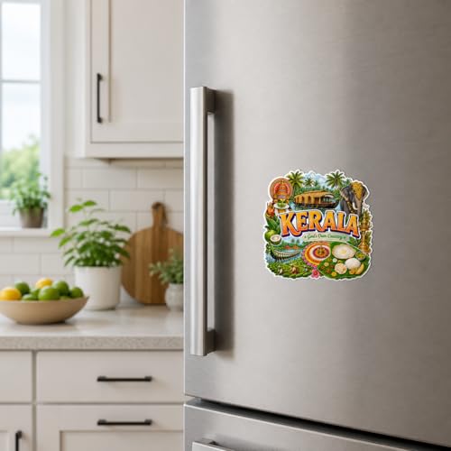 Image of Zesta Wooden Fridge Magnets Set | Refrigerator Decor Magnets for Kitchen | India Souvenir Fridge Magnet Collection | Wooden Magnet for Fridge Door Decoration (Kerala)