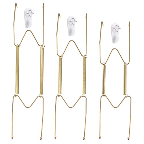 Image of uxcell 12 Pieces Plate Hanger, 8 12 14 Inch Stainless Steel Invisible Wall Plate Hangers with 12Pcs Wall Hooks and 50Pcs Protectors for Decorative Plates, Gold