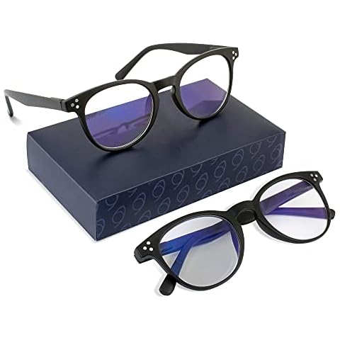 Betaview 2 Pack Black Retro Round Blue Light Blocking Reading Glasses for Men and Women (+2.5)| Relieve Eyestrain | Unisex Readers for Reading and Computer Screens | Anti-Glare and Spring Hinges Cover