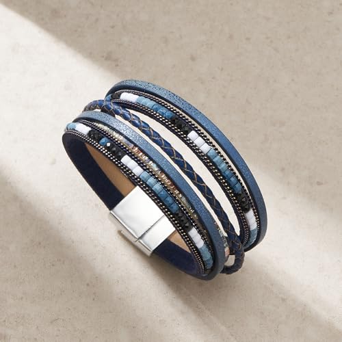 Leather Bracelets for Women Trendy Boho Cuff Bracelet Layered Bangle with Clasp Hand Wrist Jewelry Western3