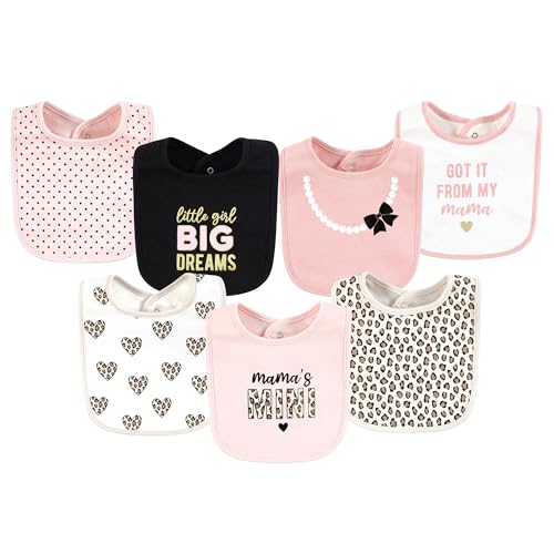 Image of Hudson Baby Infant Girl Cotton Bibs, Leopard Hearts, One Size
