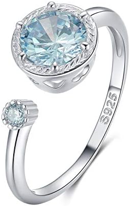 Qings Birthstone Ring 925 Sterling Silver Adjustable Open Gemstone Ring for Girls Birthstone Open Ring Dainty Promise Rings for Women